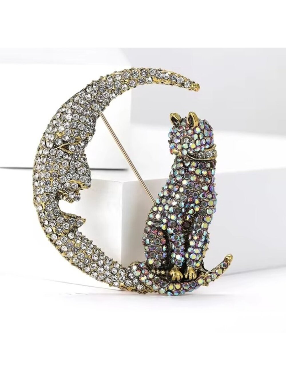 Crystal Cat Moon Brooch View 6